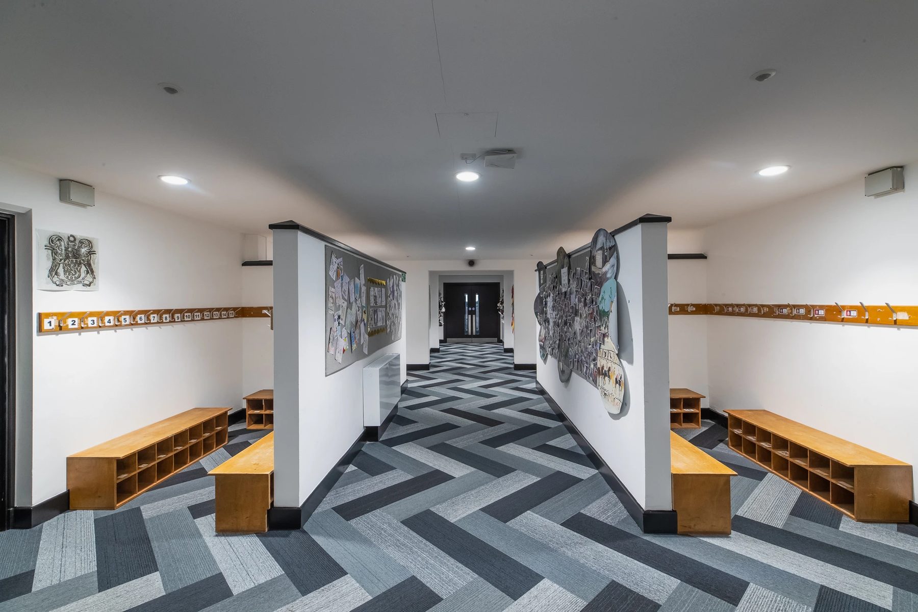 Corridor with herringbone flooring